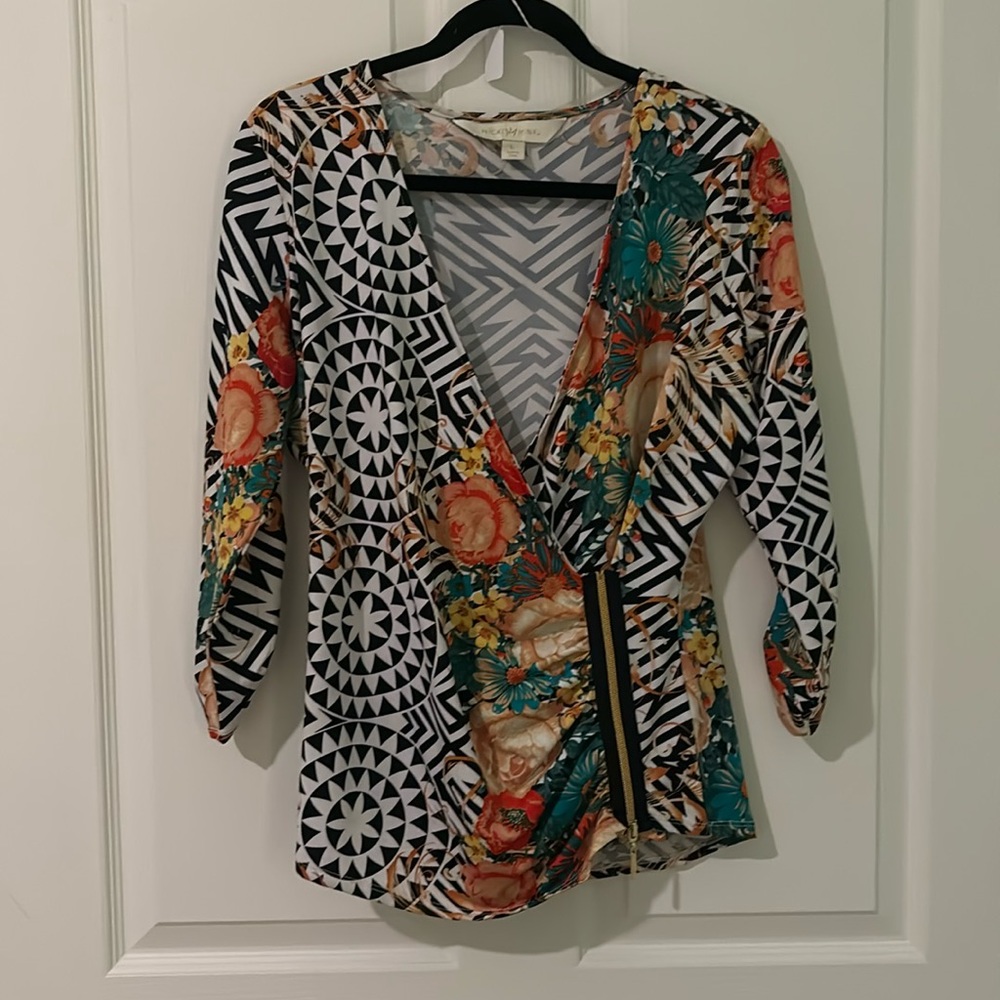Nicki Minaj zipper front V neck blouse